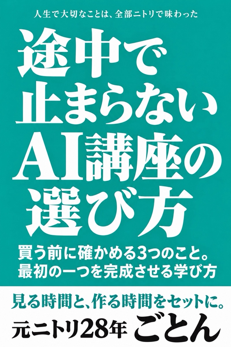 『途中で止まらないAI講座の選び方』元ニトリ28年 ごとん 著の表紙